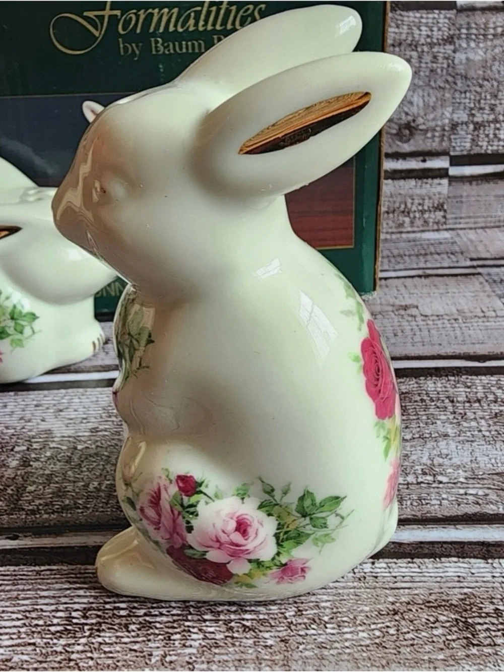Vintage Victorian Rose Porcelain Bunny Salt and Pepper Shakers